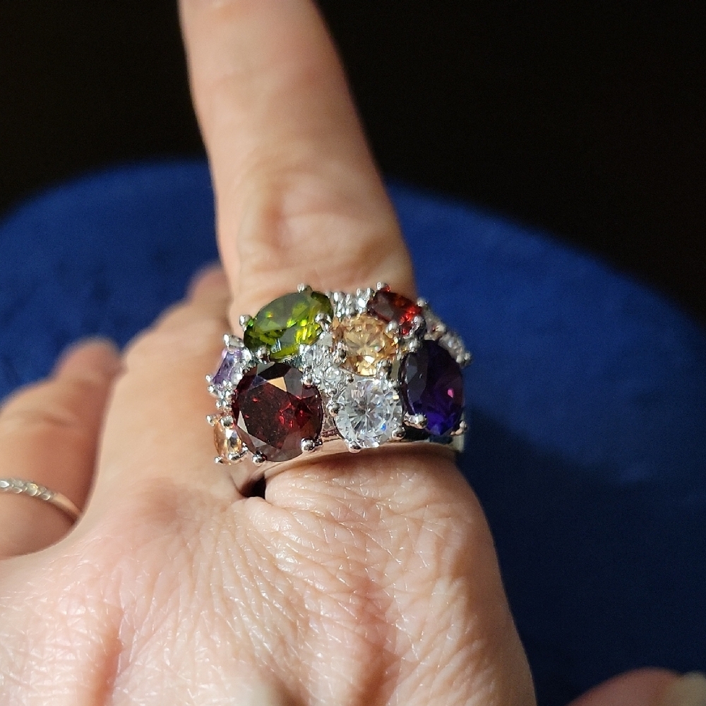 Vintage Nataliya V Collister NVC Multi Color CZ Dome Size 10 Silver plated Ring